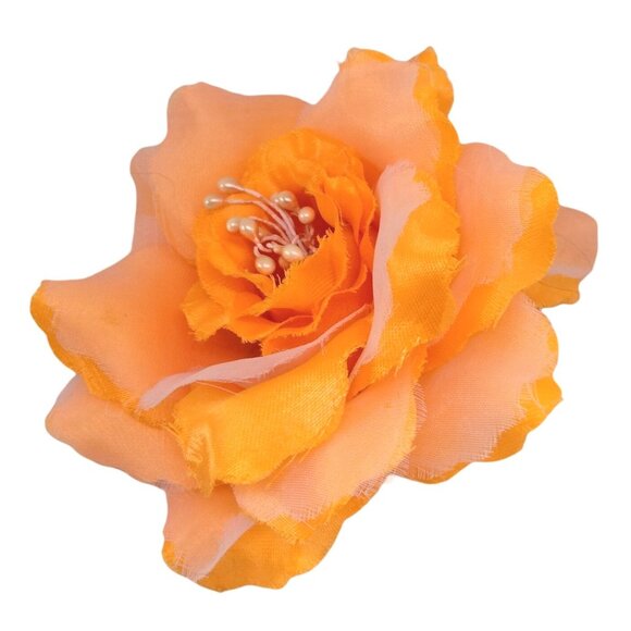 Vintage Flower Brooch  Boutonniere Lapel Pin Corsage Orange Statement 4 inch - Picture 5 of 7